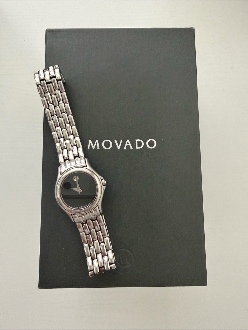 Movado Women’s Museum Black Dial Stainless Steel Swiss Watch + Box